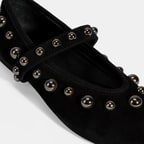 Kadın Siyah Metal Zımba Detaylı Mary Jane Babet