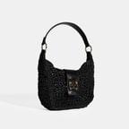 Kadın Siyah Monogram Logolu Omuz Çantası 