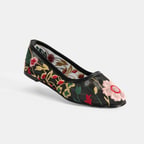 Kadın Siyah Nakış İşleme Detaylı Fileli Babet