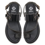 Kadın Siyah Örgü Baskılı Deri Sandalet