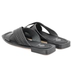 Kadın Siyah Örgü Baskılı Deri Terlik