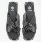 Kadın Siyah Örgü Baskılı Deri Terlik