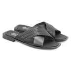 Kadın Siyah Örgü Baskılı Deri Terlik