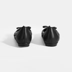 Kadın Siyah Örgü Detaylı Fiyonklu Deri Babet