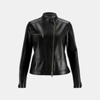 Kadın Siyah Perfore Detaylı Deri Ceket