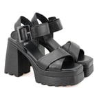 Kadın Siyah Platform Topuklu Deri Sandalet