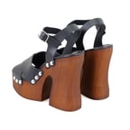 Kadın Siyah Platform Topuklu Deri Sandalet