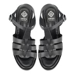 Kadın Siyah Platform Topuklu Deri Sandalet