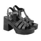 Kadın Siyah Platform Topuklu Deri Sandalet