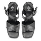 Kadın Siyah Platform Topuklu Deri Sandalet