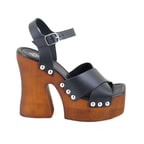 Kadın Siyah Platform Topuklu Deri Sandalet