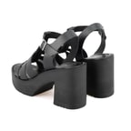 Kadın Siyah Platform Topuklu Deri Sandalet