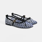 Kadın Siyah Puantiyeli Toka Aksesuarlı Babet