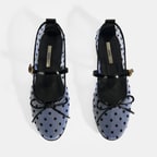 Kadın Siyah Puantiyeli Toka Aksesuarlı Babet