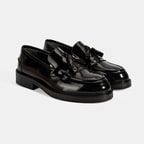 Kadın Siyah Püskül Detaylı Deri Loafer