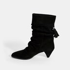 Kadın Siyah Püskül Detaylı Süet Topuklu Bot