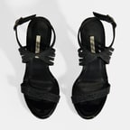 Kadın Siyah Simli Bantlı Topuklu Abiye Sandalet