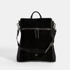 Kadın Siyah Süet Detaylı Fermuarlı Sırt Çantası