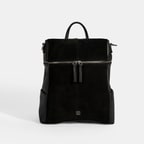 Kadın Siyah Süet Detaylı Fermuarlı Sırt Çantası