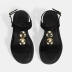 Kadın Siyah Süet Gold Aksesuarlı Sandalet