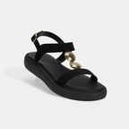 Kadın Siyah Süet Gold Aksesuarlı Sandalet