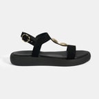 Kadın Siyah Süet Gold Aksesuarlı Sandalet