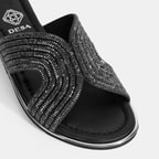 Kadın Siyah Taş Detaylı Deri Terlik