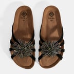 Kadın Siyah Taş Detaylı Süet Terlik