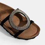 Kadın Siyah Taş Detaylı Süet Terlik