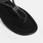 Kadın Siyah Taşlı Lastik Bantlı Parmak Arası Sandalet