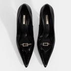 Kadın Siyah Taşlı Toka Detaylı Rugan Topuklu Abiye Ayakkabı