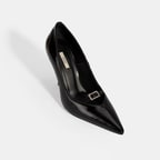 Kadın Siyah Taşlı Toka Detaylı Rugan Topuklu Abiye Ayakkabı