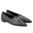 Kadın Siyah Toka Aksesuarlı Deri Loafer