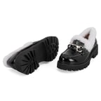 Kadın Siyah Toka Aksesuarlı Deri Loafer