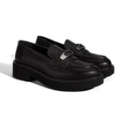 Kadın Siyah Toka Aksesuarlı Kalın Tabanlı Deri Loafer