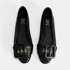 Kadın Siyah Toka Aksesuarlı Perforeli Deri Babet