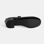 Kadın Siyah Toka Aksesuarlı T-Bant Rugan Topuklu Babet