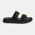 Kadın Siyah Toka Detaylı Deri Terlik 