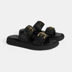 Kadın Siyah Toka Detaylı Deri Terlik 