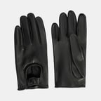 Kadın Siyah Tokalı Deri Eldiven