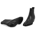 Kadın Siyah Topuklu Deri Kovboy Botu