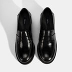 Kadın Siyah Topuklu Deri Loafer