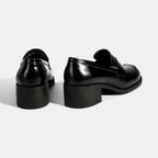 Kadın Siyah Topuklu Deri Loafer