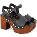 Kadın Siyah Topuklu Deri Sandalet