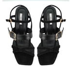 Kadın Siyah Topuklu Süet Deri Sandalet