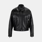 Kadın Siyah Yakalı Deri Bomber Ceket