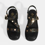 Kadın Siyah Zımba Detaylı Deri Sandalet