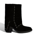 Kadın Siyah Zımba Detaylı Kalın Topuklu Süet Bot