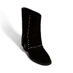 Kadın Siyah Zımba Detaylı Kalın Topuklu Süet Bot