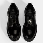 Kadın Siyah Zımba Detaylı T-Bant Rugan Ayakkabı